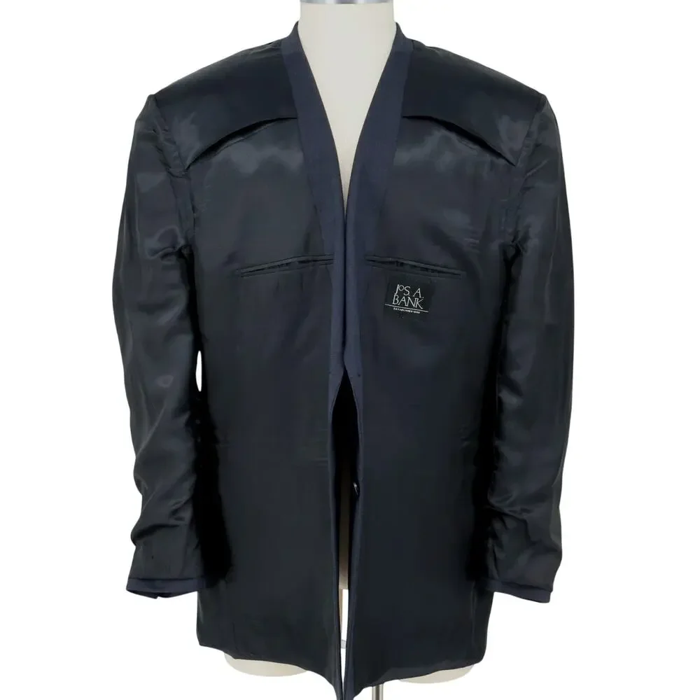 Jos A Bank Sport Coat Mens 50R Blue Wool Jacket Lined Blazer Micro Plaid Career